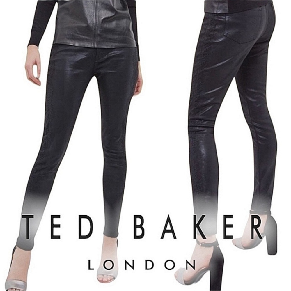 Ted Baker London Renna Wax Coated Shimmer Skinny Jeans with Lace Trim Sides 27